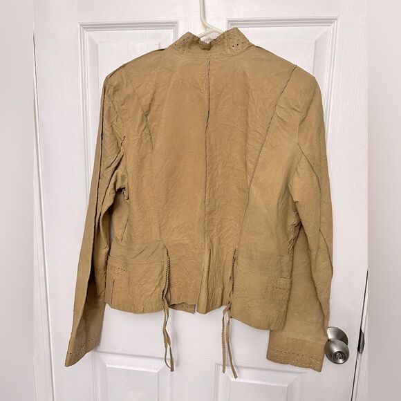 Wilson’s Camel Yellow patchwork leather jacket with stitching laser cut western - Picture 15 of 15